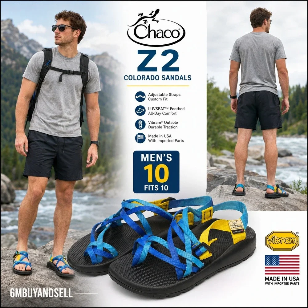 Chaco Z2 Colorado Sandals Mens 10 Blue Yellow Vibram Made in USA Hiking Strappy
